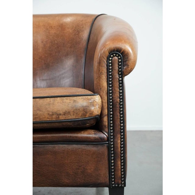 Vintage Sheepskin 2.5 Seater Club Sofa with a Weathered Look For Sale - Image 9 of 16