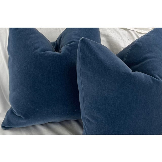 Transitional Brunschwig & Fils "Bachelor Mohair" in Blue 22" Pillows-A Pair For Sale - Image 3 of 4