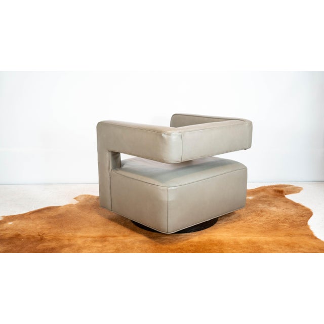 Gray Restoration Hardware Drew Leather Swivel Chair For Sale - Image 8 of 16