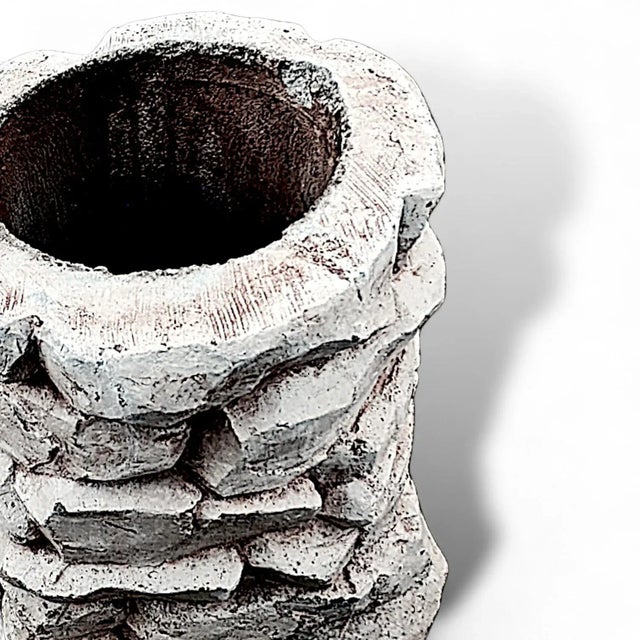 1986 White Washed Faux Stacked Riverstone Outdoor Cement Planter For Sale - Image 13 of 14