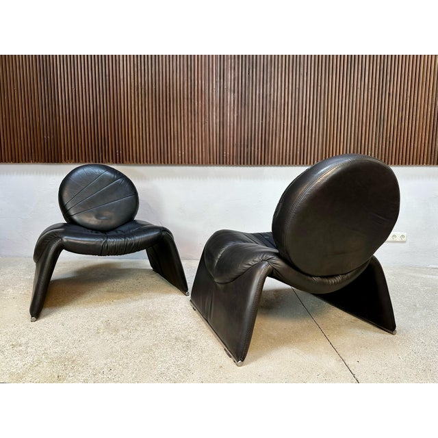 Black Calypso C35 Leather Lounge Chairs by Vittorio Introini for Saporiti, Italy, 1980s, Set of 2 For Sale - Image 8 of 18