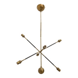 Apparatus Highwire: Tandem Small Light Fixture in Brass and Black Calfskin For Sale