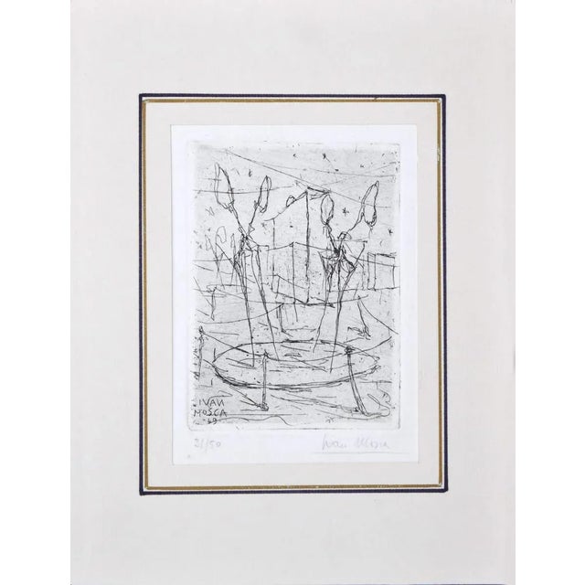 Abstract Composition is an original etching artwork realized by Ivan Mosca in 1949. Hand-signed on the lower right....
