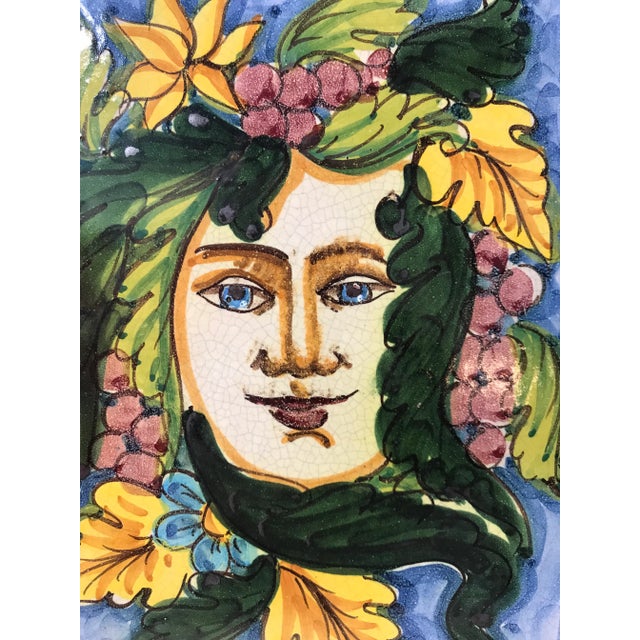 Vintage Signed Italian Painted Tile Hanging With Female Face For Sale - Image 4 of 10