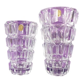 Pair Oof Two Bohemia Crystal Vases For Sale