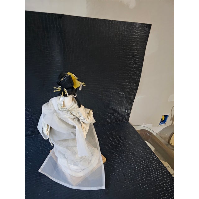 Antique White Antique Japanese Nishi Geisha Doll With Silver Embroidered Silk Kimono For Sale - Image 8 of 8