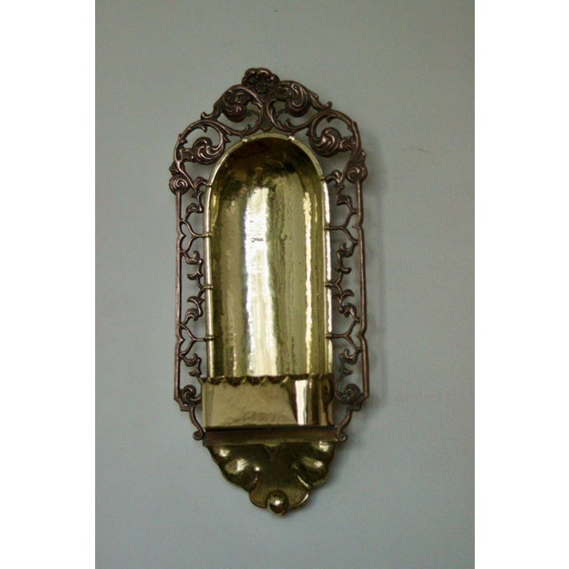 Antique Swedish Arts & Craft Copper & Brass Sconces, Set of 2 For Sale - Image 5 of 16