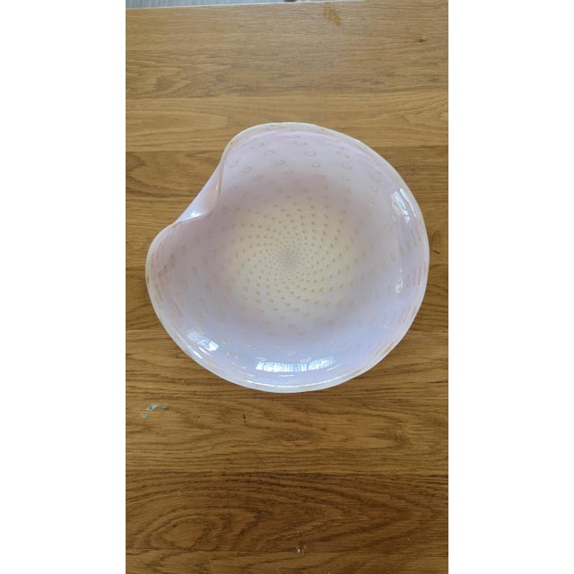 Mid 20th Century Murano Barbini Pink Gold Bullicante Glass Bowl, Mid Century Italian Art Glass Shell, Vintage Murano Centerpiece, Large Sculptural Dish For Sale - Image 5 of 8