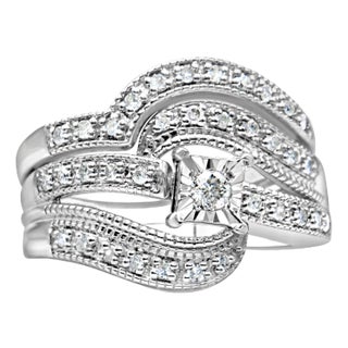.925 Sterling Silver 1/3 Cttw Round Diamond Crisscross Engagement Ring Bridal Set (H-I Color, I1-I2 Clarity ) - Size 8 For Sale