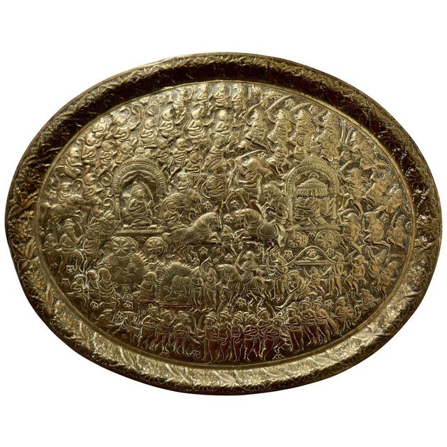Large Oval Asian Brass Wall Hanging Marriage Charger, 1850s For Sale - Image 12 of 12