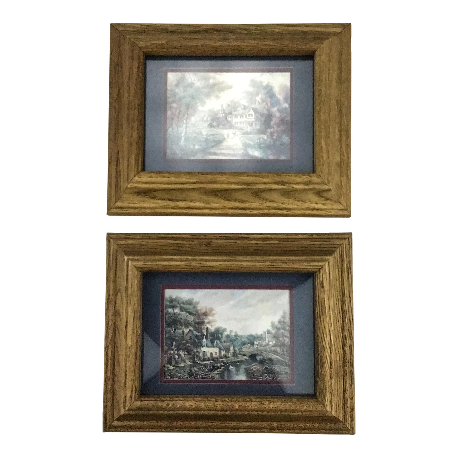 Mid Century Oak Wood Framed Prints a Pair Chairish