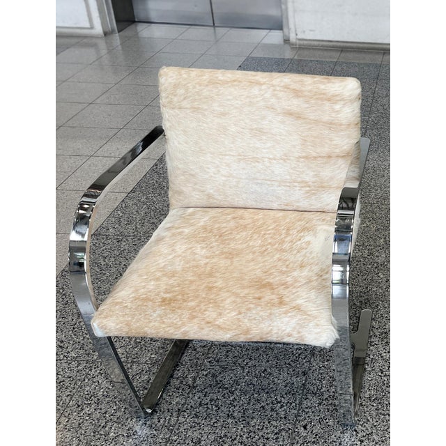 Late 20th Century Bauhaus Style Cantilevered Steel Chairs in Pony Skin - A Pair For Sale - Image 5 of 15