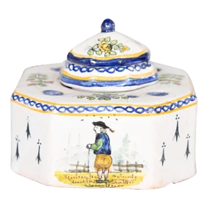 Antique French Faience Quimper Style Inkwell
