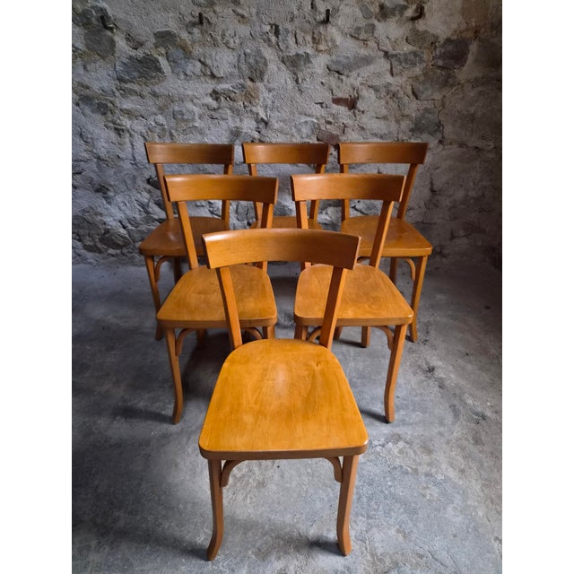 Wood Vintage Baumann Bistro Chairs, France, 1950s, Set of 6 For Sale - Image 7 of 18