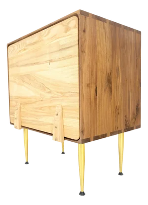 Solid Oak & Walnut Tapered Brass Leg Dovetailed Design Drop Front End Side Table