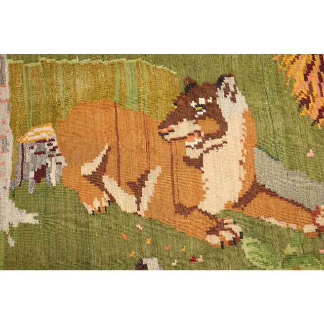 Green Late 20th Century Zabihi Collection Animal Motif Turkish Dowry Kilim - 6'5" x 7'9" For Sale - Image 8 of 11