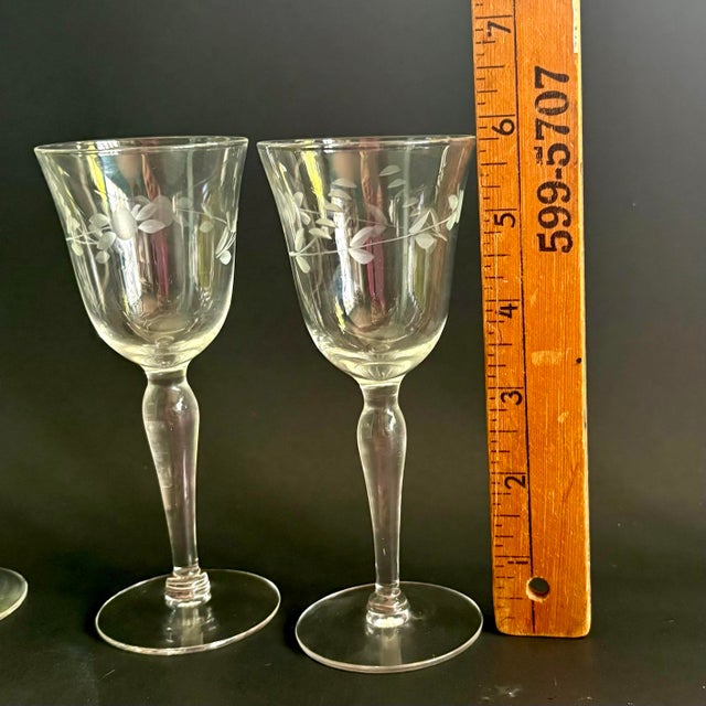 Vintage Etched Floral Wine Glasses, Set of 6, Mid-Century Barware For Sale - Image 9 of 9