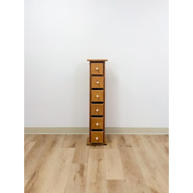 Beige Vintage Pine Six Drawer Narrow Vertical Apothecary Cabinet Storage For Sale - Image 8 of 12