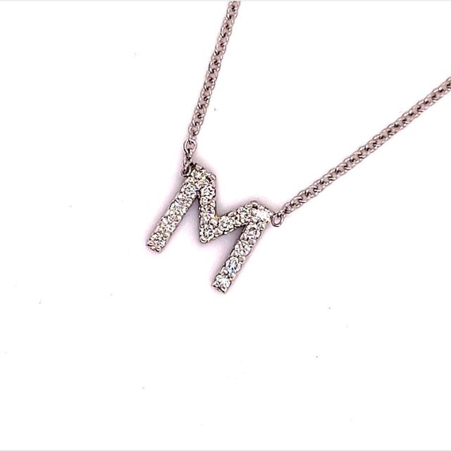 Diamond Letter "M" Pendant Necklace 14k Gold 0.19 TCW Certified For Sale In New York - Image 6 of 12