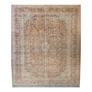Vintage Persian Tabriz Rug, Hand-Knotted Wool, Floral Pattern, Pale Apricot & Burgundy, 10x13 For Sale