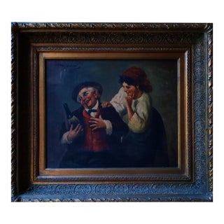 19th Century Italian Genre Oil Painting Tavern Scene With Wine Bottle by Mazzoni For Sale