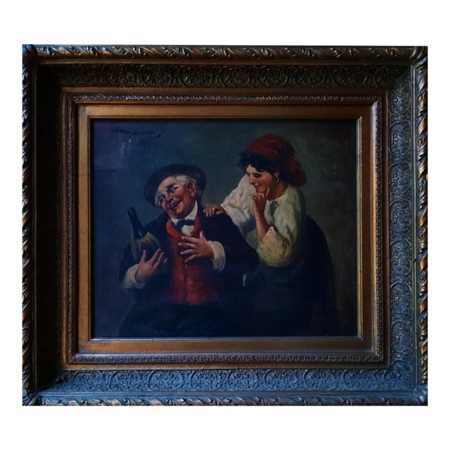 19th Century Italian Genre Oil Painting Tavern Scene With Wine Bottle by Mazzoni For Sale