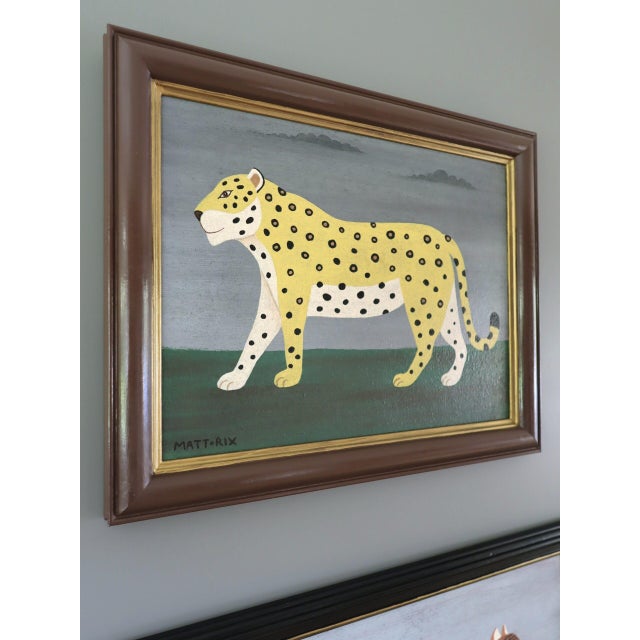2020s Contemporary 'Golden Leopard' Original Naïve Style Animal Oil Painting by British Artist Matt Rix, Framed For Sale - Image 5 of 12