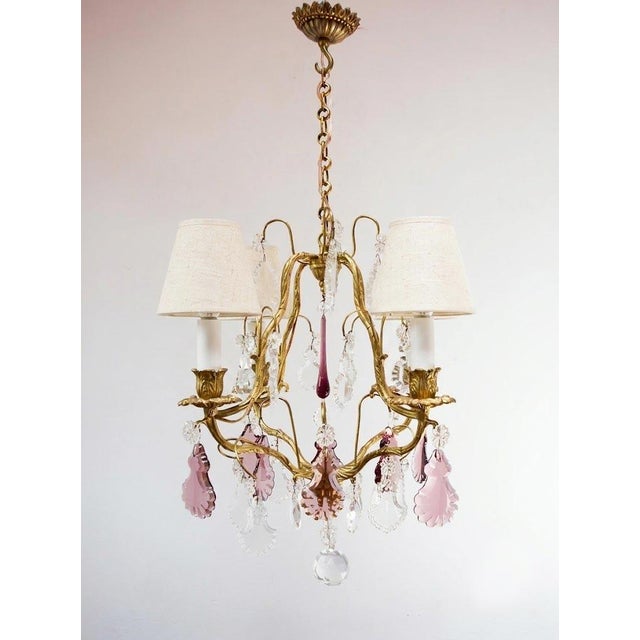 French Bronze Chandelier with Violet Crystals, 1970s For Sale - Image 6 of 11