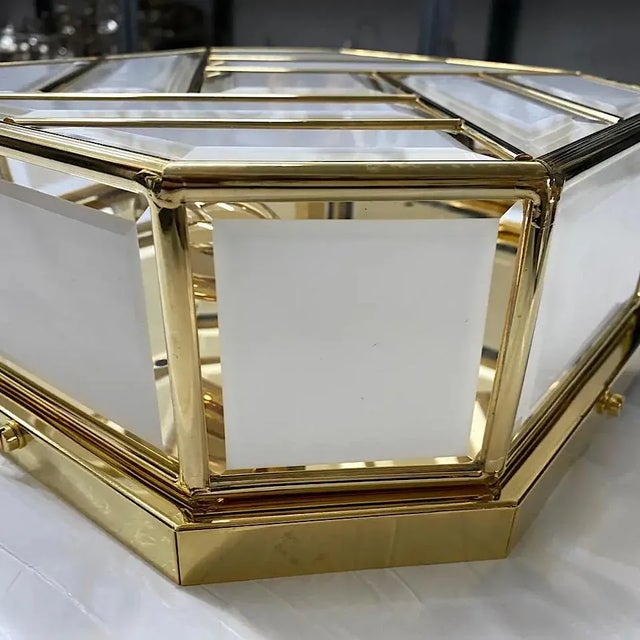 1970s a Italian Mid-Century Modern Brass and Glass Ceiling Light For Sale - Image 9 of 11