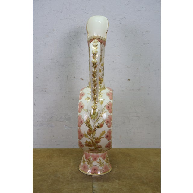 Zsolnay Antique 19th Century Hungarian Zsolnay Pecs Porcelain Faience Ewer Pitcher 16" For Sale - Image 4 of 15