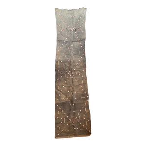 Vintage African Kuba Mud Cloth With Cowrie Shells and Orange Seed Beads in a Geometric Design