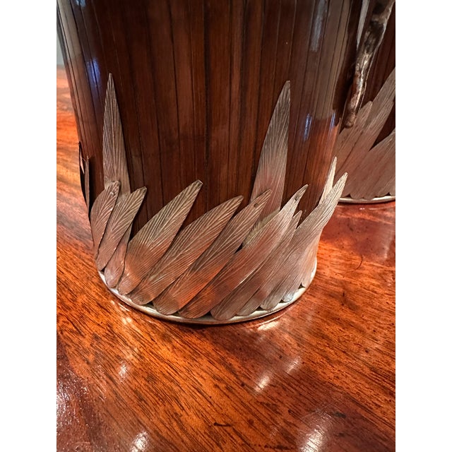 2000 - 2009 Set of 4 Bamboo Cylinder Vases With Silver Plate Frog, Dragonfly & Grass Accents For Sale - Image 5 of 8
