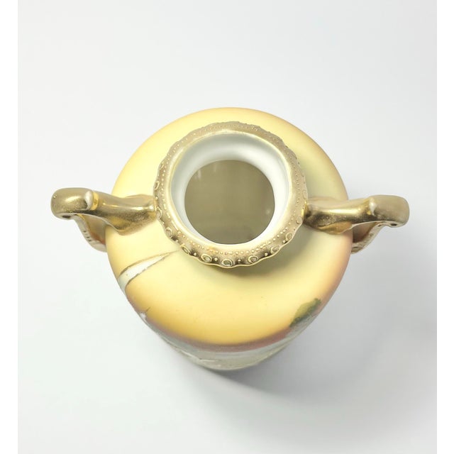 Antique 1910s Morimura Nippon Art Nouveau Iris Flower Landscape Handled Vase For Sale - Image 10 of 12