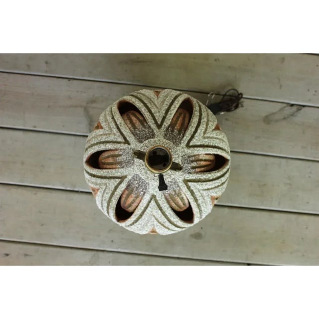 Mid-Century Modern Mid Century Chalkware Lamp Pair Sculptural Textured Atomic Orange White Gold For Sale - Image 3 of 6