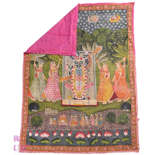 Indian Artist, Pichwai Painting of Shreenath Ji with Gopis, Painting on Cotton For Sale - Image 6 of 7