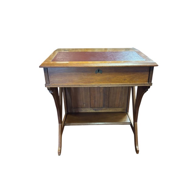 Antique Arts & Crafts Mission Oak Writing Desk & Upholstered Chair Set, Early 20th Century For Sale In Greensboro - Image 6 of 12