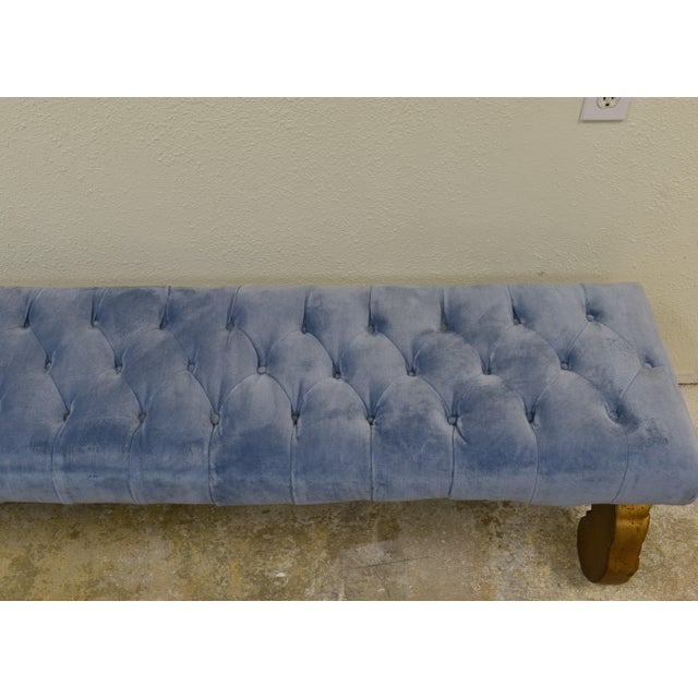 1970s Hollywood Regency Style Tufted Light Blue Velvet Bench For Sale - Image 6 of 9