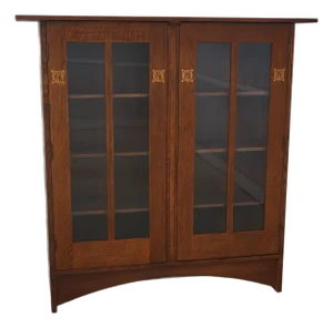 Stickley Mission Oak 2 Door Inlaid Bookcase