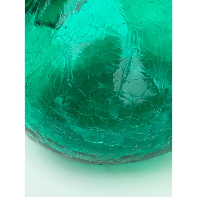 Art Glass Pitcher: 1950s Mid Century Emerald / Teal Glass Crackle Vase or Pitcher - Medium Sized For Sale In Los Angeles - Image 6 of 7