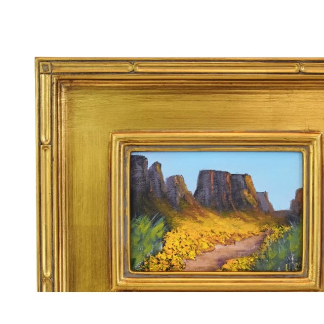 Impressionist southwestern floral & blue skies landscape oil painting on artist canvas panel. It is signed by the talented...