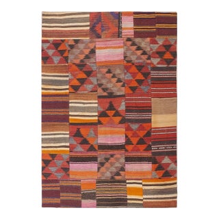 1930s Mid-Sized Multi Geometric Antique Turkish Village Kilim Flatweave Wool Rug For Sale
