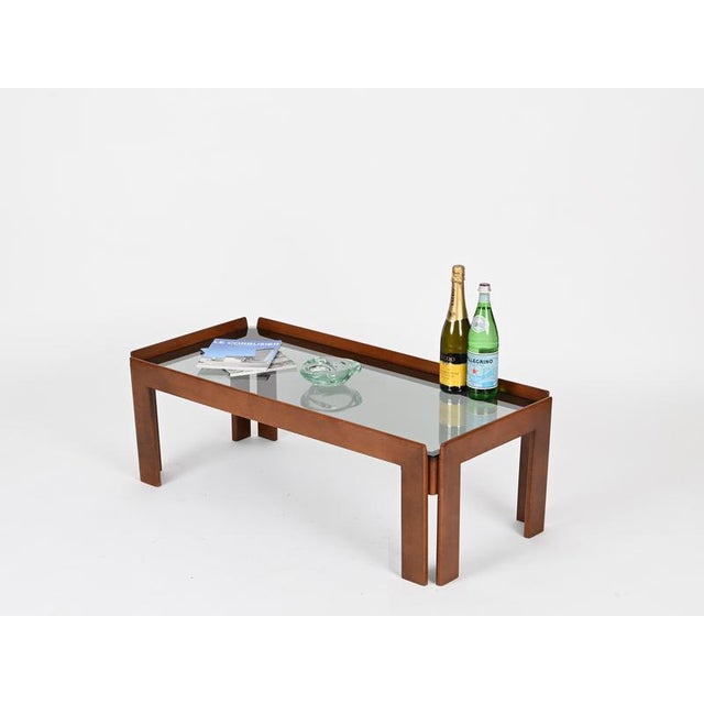 Rectangular Walnut Coffee Table with Smoked Glass Top by Afra and Tobia Scarpa, Italy, 1960s For Sale - Image 9 of 14