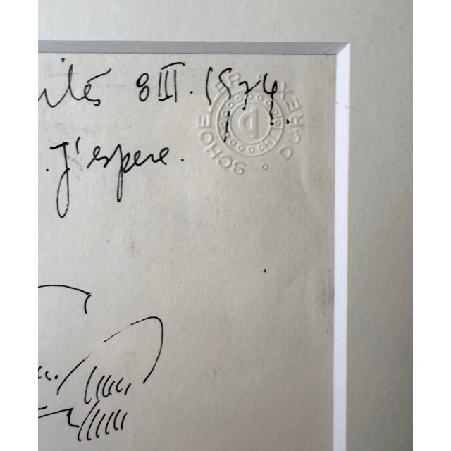 Purple Vintage French Whimsical Elder Lady With Hat Mixed Media Drawing Sketch Art For Sale - Image 8 of 15