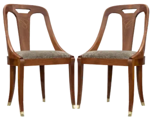 Vintage Beech Curved Back Dining Chairs, 1930s, Set of 2