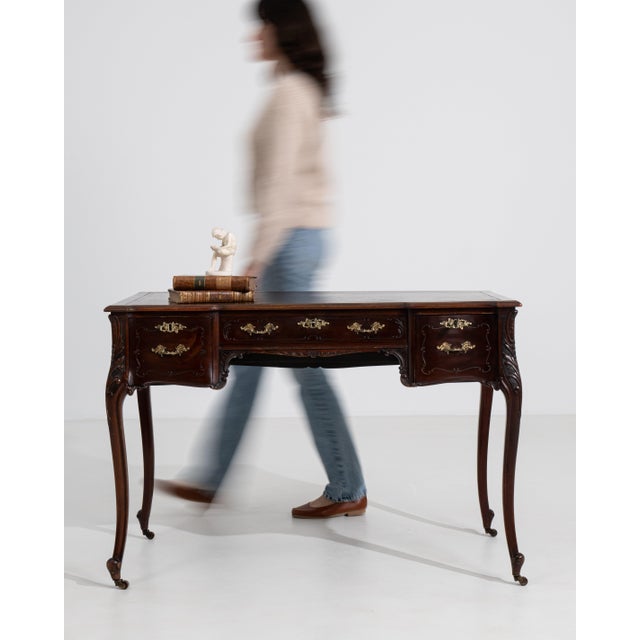 Louis XV Desk with Brass Details on Casters, Rococo Style, France, 19th Century For Sale - Image 4 of 14