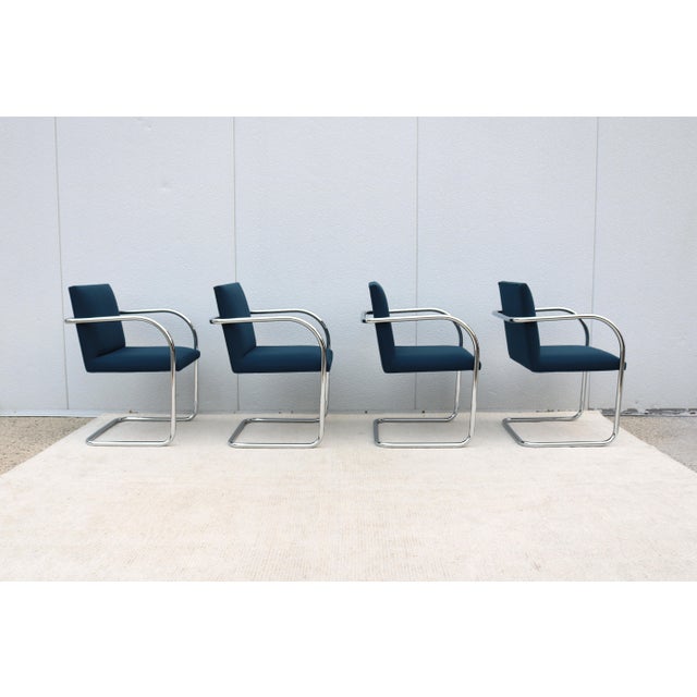 Ludwig Mies Van Der Rohe Brno Tubular Chairs in Royal Blue Fabric by Gordon - Set of 4 For Sale - Image 10 of 18