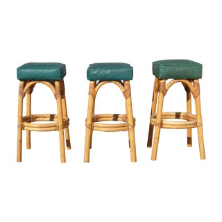 Mid-Century Modern Bamboo Barstools - Set of 3 For Sale
