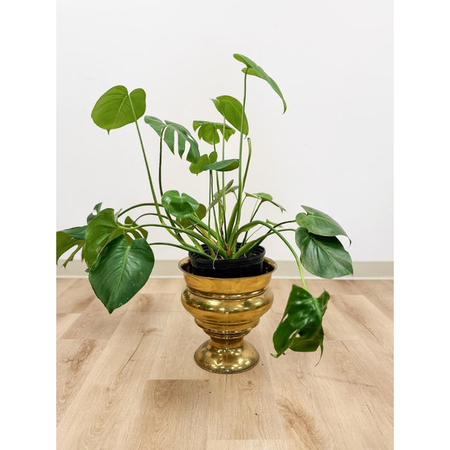 Brass Large Vintage Brass Planter VaseMCM Hollywood Regency Coastal Eclectic For Sale - Image 8 of 8