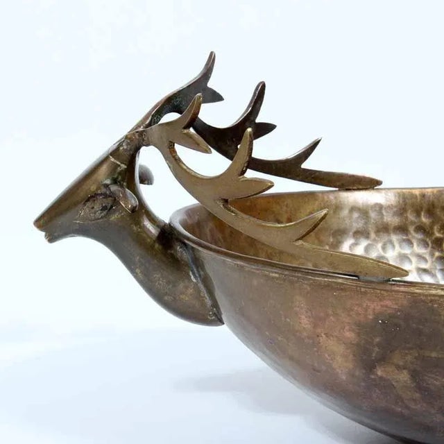 Brass Hand Pounded Deer Head Bowl For Sale - Image 4 of 7