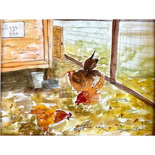 Giclee Print Watercolor Painting “Holly’s Chicken Yard” For Sale